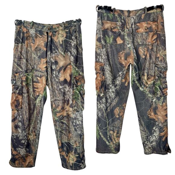 VTG Camo Cargo Pants M 35x31 READ Mesh Lined Zip Legs Fleecey Mossy Oak Hunting - Picture 1 of 12